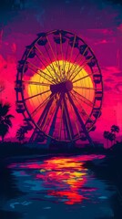 Vibrant retrowave aesthetic background with neon lights and gridlines.