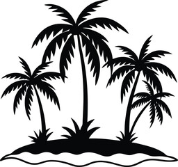 Silhouette of a Tropical Island with Palm Trees