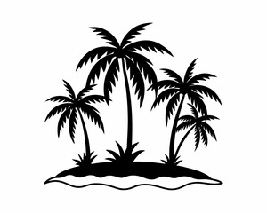 Silhouette of a Tropical Island with Palm Trees