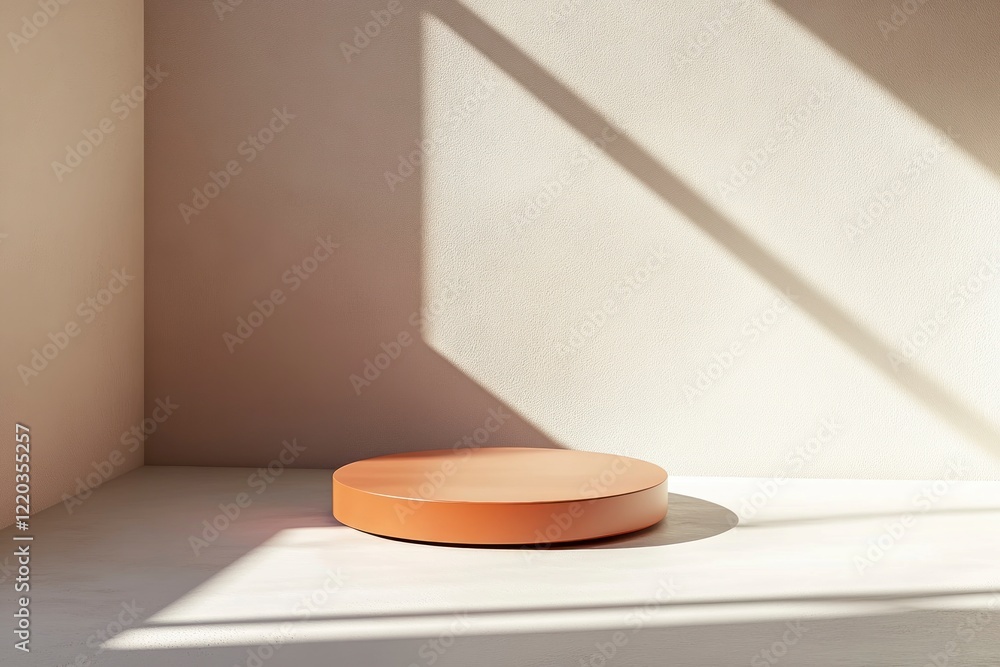 Poster minimal abstract background for product presentation, round podium on a white surface with a shadow 