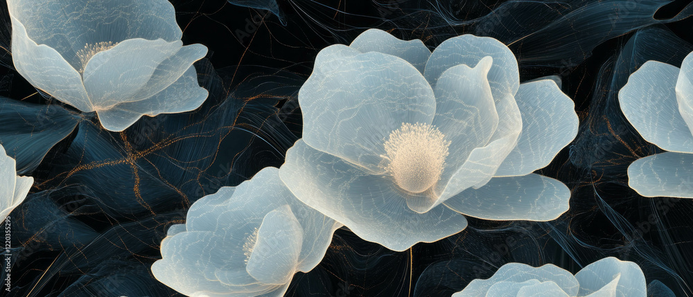 Poster intricate 3d floral patterns with interconnected lines and abstract designs