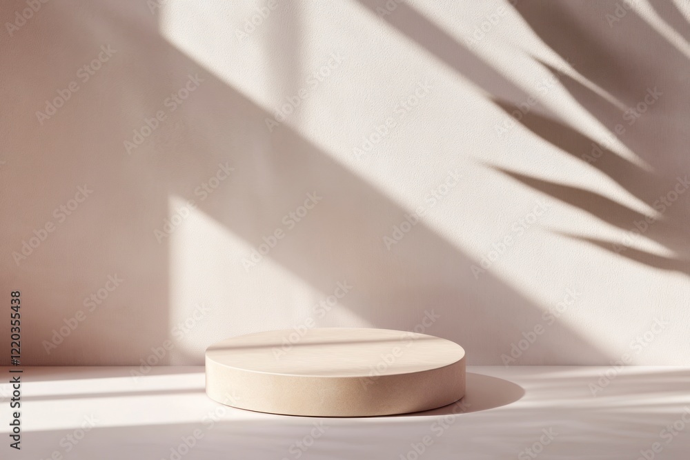 Poster minimal abstract background for product presentation, round podium on a white surface with a shadow 