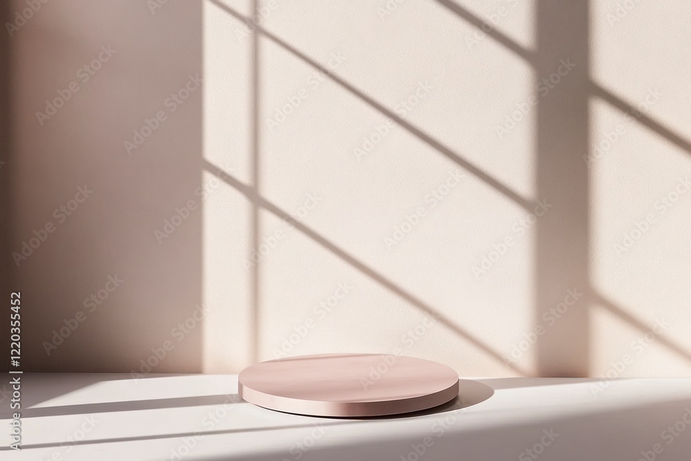 Poster minimal abstract background for product presentation, round podium on a white surface with a shadow 
