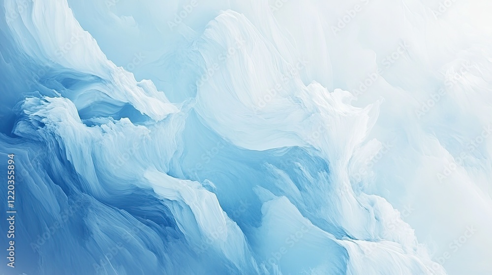 Poster high-resolution abstract design with soft blue and white brush strokes, creating a dreamy and modern