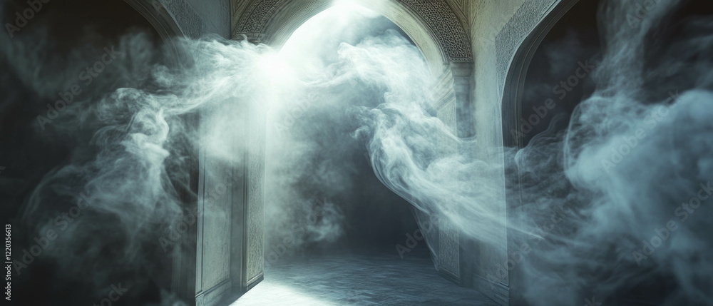 Aufkleber Exploring mysterious portals with flowing smoke in an abstract environment