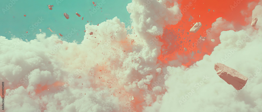 Poster smoke forms vibrant explosions with dynamic movement and energy in a colorful abstract background