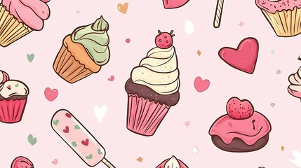 Sweet Cupcakes and Candy Hearts Pattern