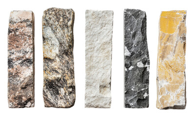 Diverse textures in natural stone collection, cut out - stock png.