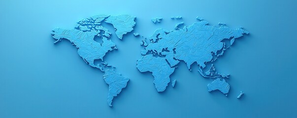 clean energy renewable policy concept. Blue world map on a textured background, emphasizing global connectivity and geography.