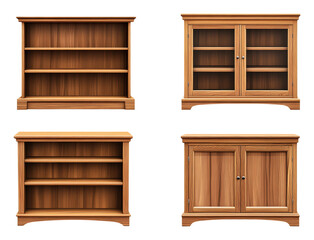Wooden furniture display showcasing various styles, cut out - stock png.