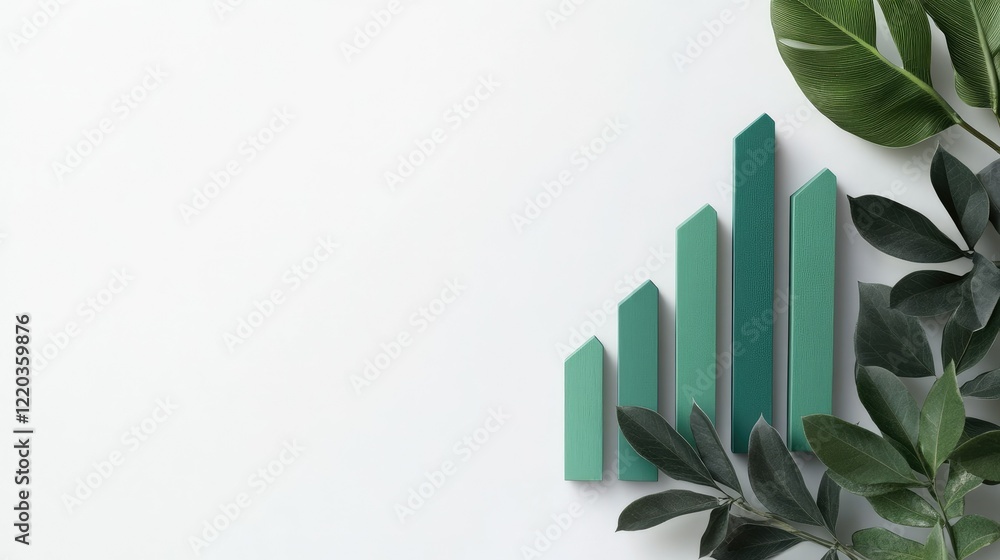 Poster minimalist sales graph with bold green bars rising each year, designed on a clean white background f