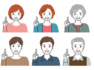 No.1ポーズをする三世代の男女