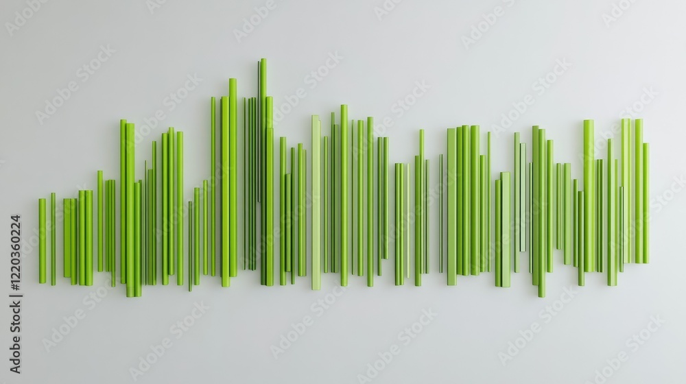 Poster modern bar graph with vibrant green columns showcasing steady growth, designed on a minimalist white