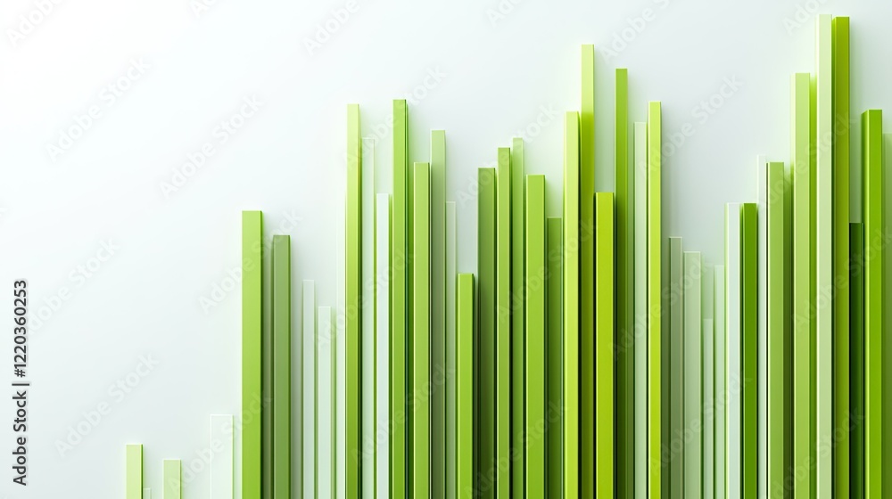 Poster modern bar graph with vibrant green columns showcasing steady growth, designed on a minimalist white