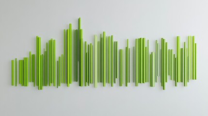 Obraz premium Modern bar graph with vibrant green columns showcasing steady growth, designed on a minimalist white backdrop