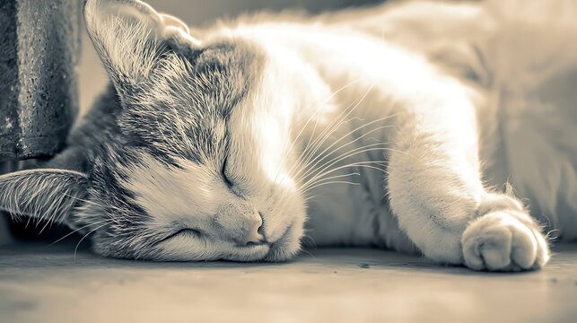 Relax. A cat is sleeping on a table