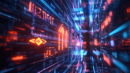 Obraz premium Professional presenting success metrics with bright arrows and numerical percentages on a futuristic display