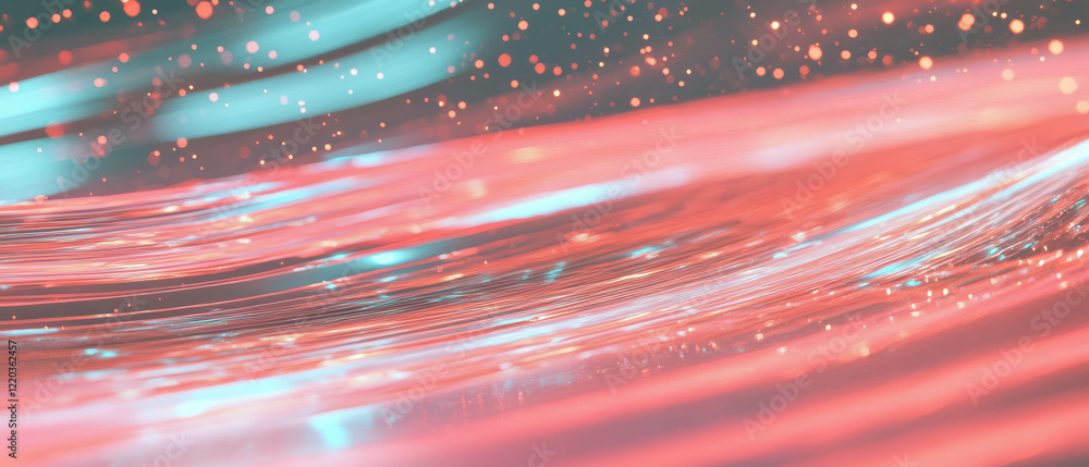 Poster dynamic movement of 3d sound waves with glowing trails and vibrant visual effects