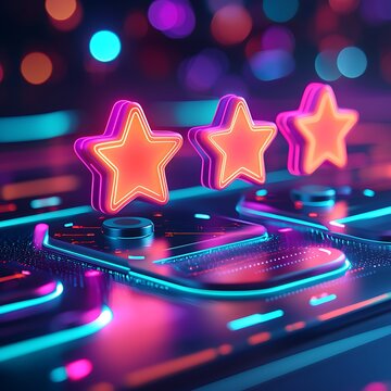 user review experience verified Bright neon stars glow against a vibrant, colorful background, evoking a lively and energetic atmosphere.