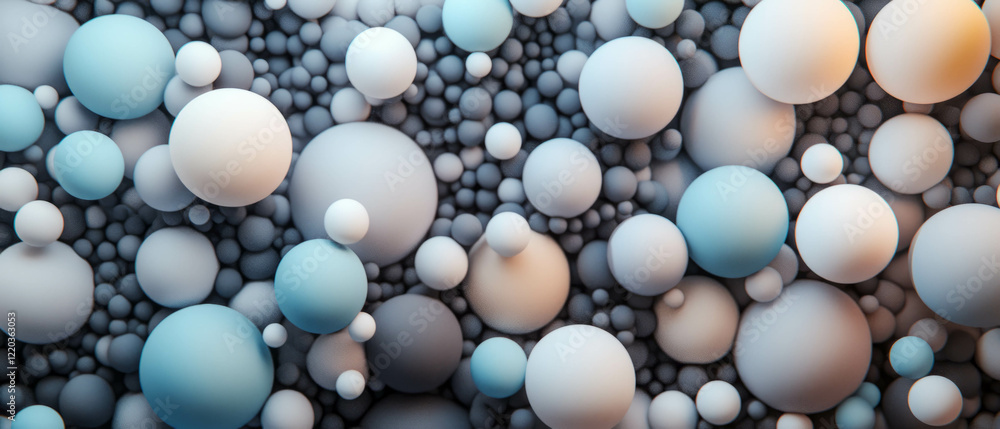Poster complex arrangement of multicolored 3d spheres in abstract harmony and depth