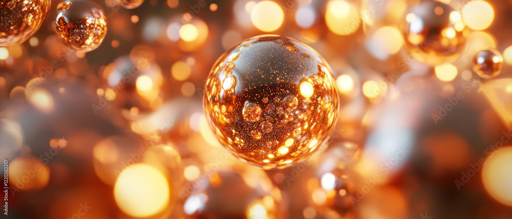 Poster Dynamic abstract background of shimmering spheres reacting to sound waves in immersive animation