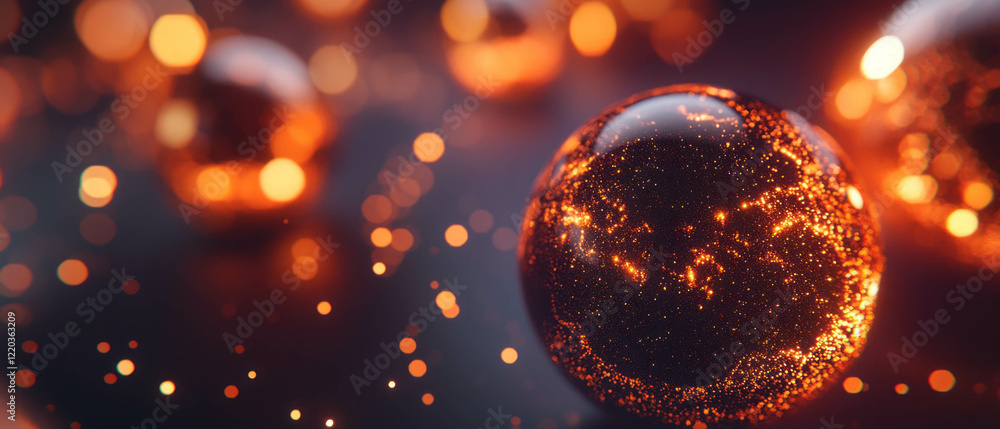 Poster dynamic spheres with glitter particles creating an immersive sound-reactive experience