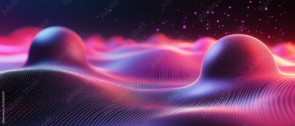 Poster dynamic 3d spheres with glitter responding to sound waves create immersive experience