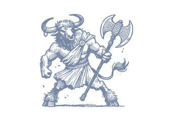 Minotaur hand drawn sketch vector