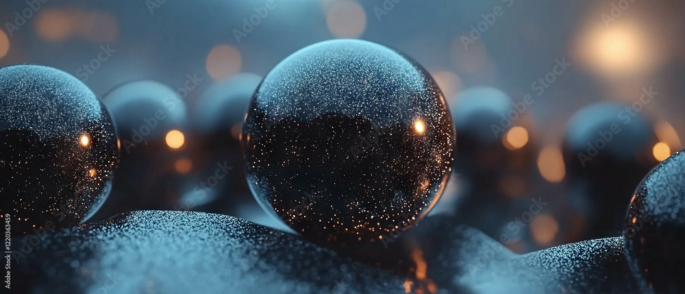Poster abstract composition of reflective spheres creating a surreal artistic atmosphere