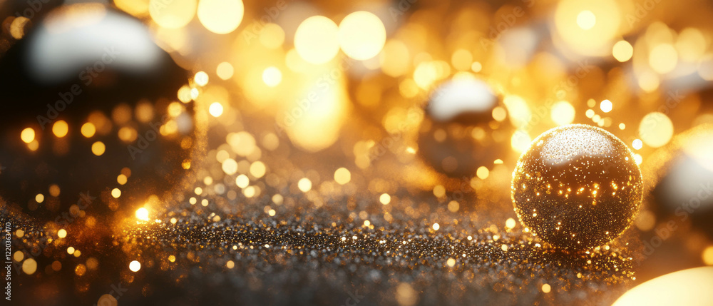 Poster magical atmosphere created by glowing spheres and glittering particles in an abstract setting