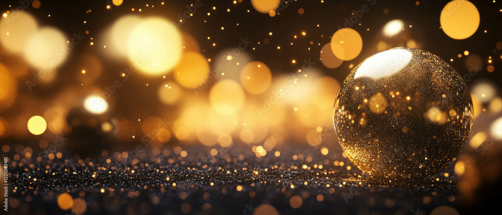 Poster abstract background of glowing spheres and glittering particles creating a magical atmosphere