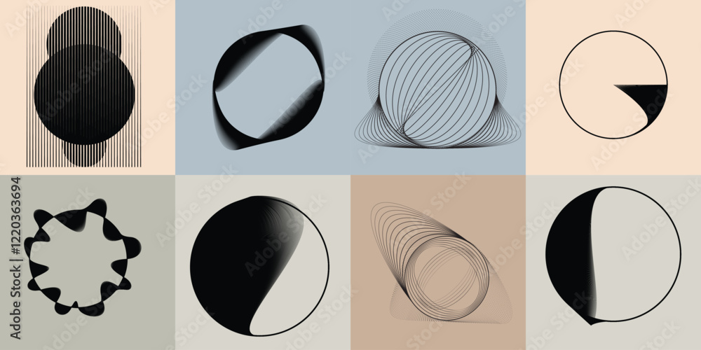 Poster art composition with lines in circle and semi circle shapes .modern art design .neutral color stripe