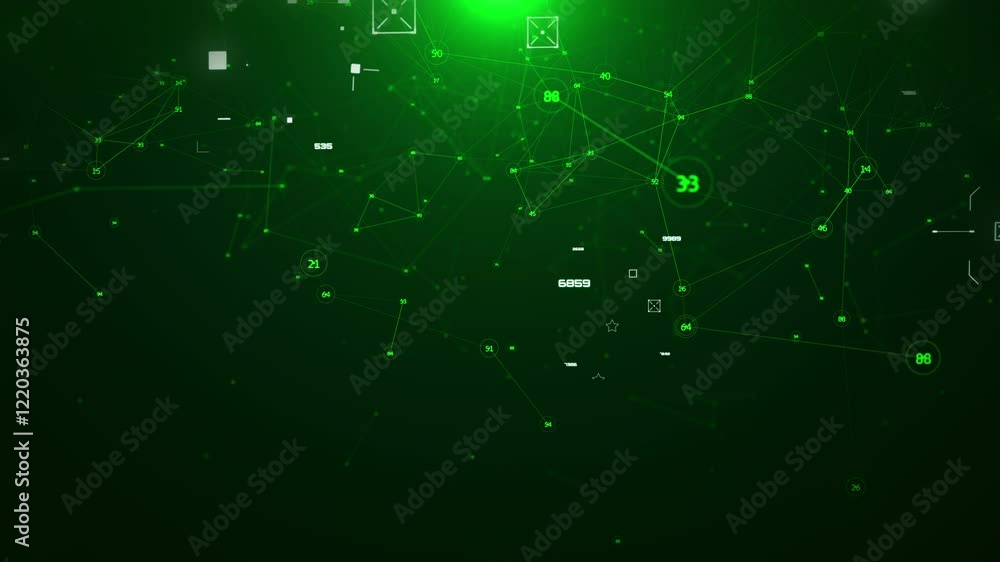 Fototapete Technology digital cyberspace, data network connection. Futuristic sci-fi with hud ui system interface spinning 4K motion on green background
