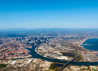 Fototapeta premium Aerial view of Melbourne city and Port Phillip Bay, Australia