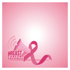 Breast cancer awareness concept with ribbon and megaphone decoration.