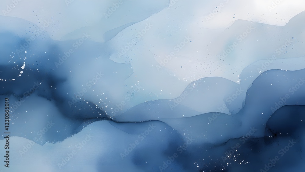 Poster abstract blue watercolor painting with flowing lines and soft gradients creating a calming and seren