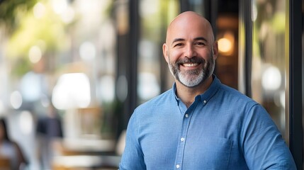 Fototapeta premium happy bald man smiling outdoors
