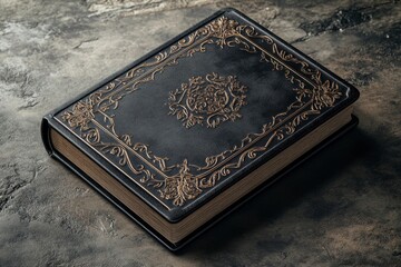 Vintage Leather-Bound Book with Ornate Cover Design and Texture