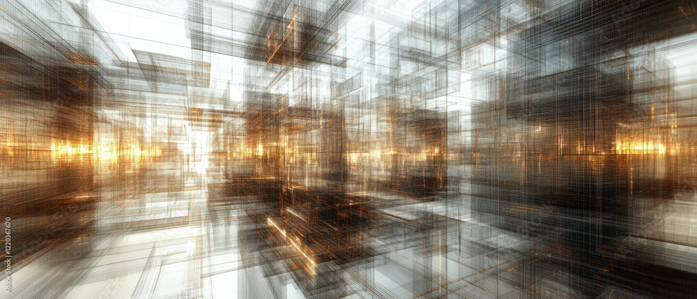Poster futuristic wireframe structures create an intricate digital landscape with transparency
