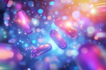 Colorful Glowing Capsules Floating in Space