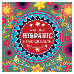 National Hispanic heritage month festival banner with tropical flowers pattern.