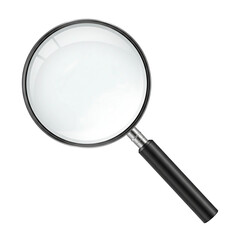 Realistic Magnifying Glass With Transparent Lens and Black Handle 3D Rendering On Transparent Background

