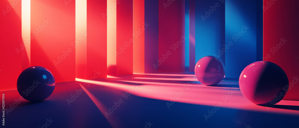 Poster surreal interplay of light and shadow with abstract 3d objects in a vibrant atmosphere