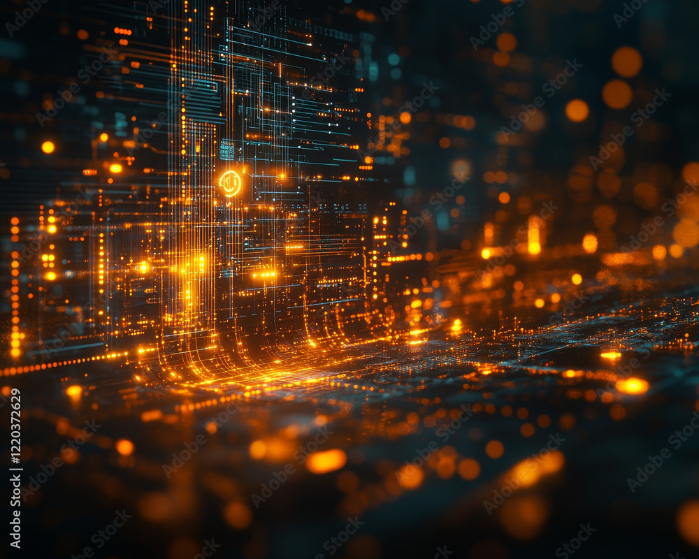 Poster glowing data visualization with dynamic elements and technology