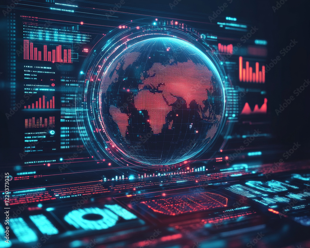Poster digital globe with data analytics visuals and futuristic design