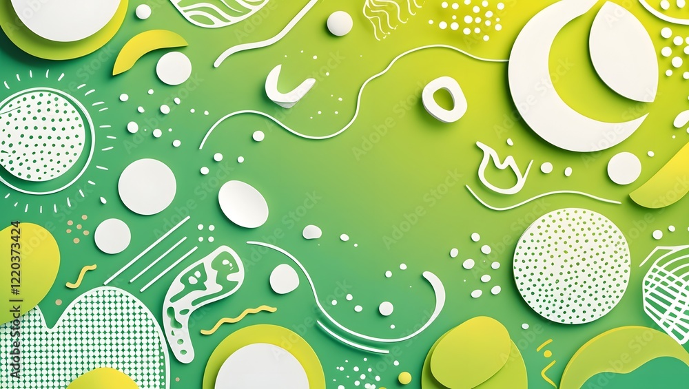 Aufkleber a vibrant gradient background transitioning from light yellow to bright green, featuring a variety o