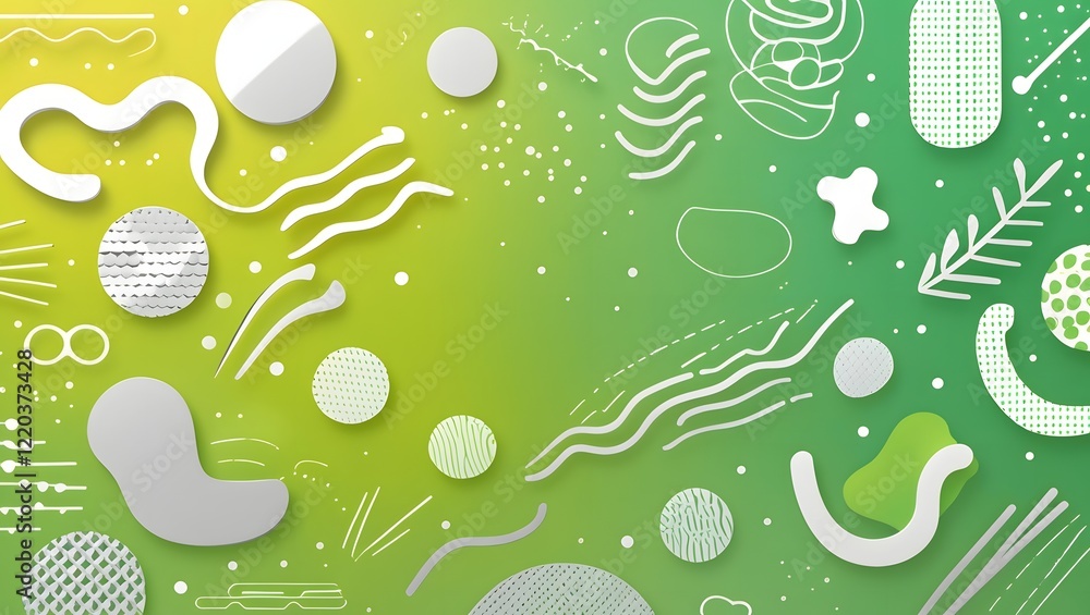 Poster a vibrant gradient background transitioning from light yellow to bright green, featuring a variety o