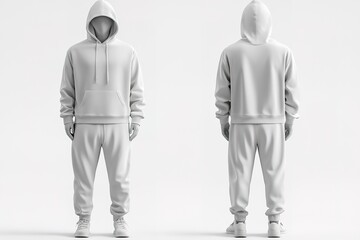 3D Mockup of a Blank White Hoodie and Sweatpants Set