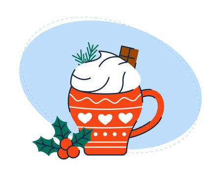 red mug with whipped cream and holly clip art preview