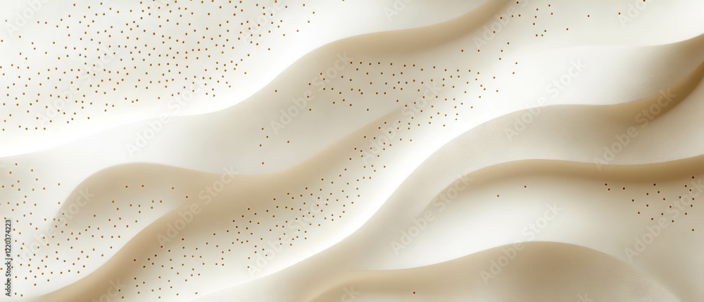 Poster creative background of beige textured paper with dotted details and flowing patterns